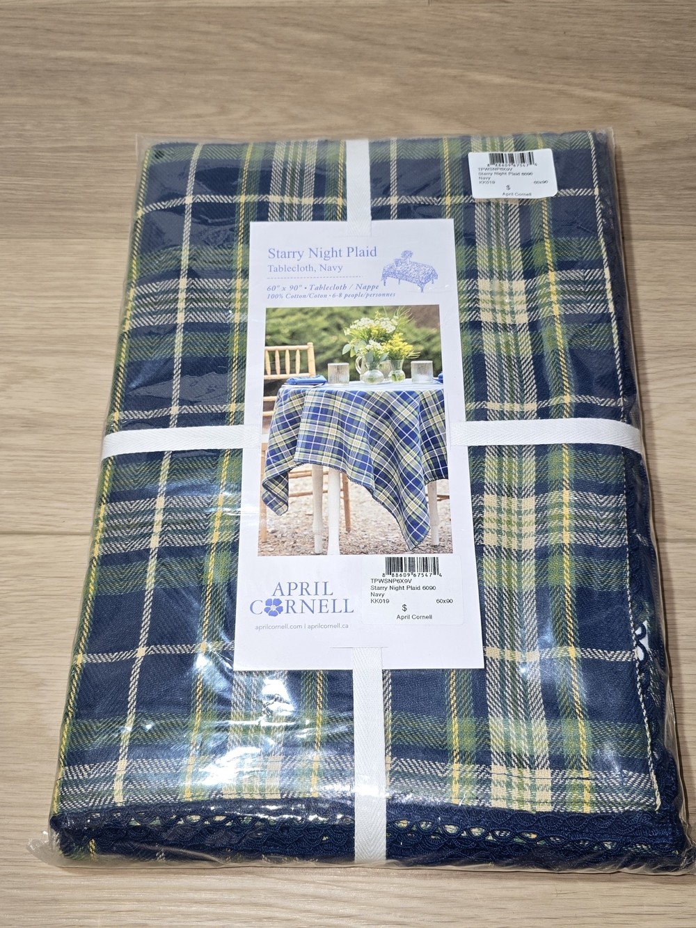 NWT April Cornell Starry Night Plaid Tablecloth Navy Blue 60x90 Rectangular 6-8